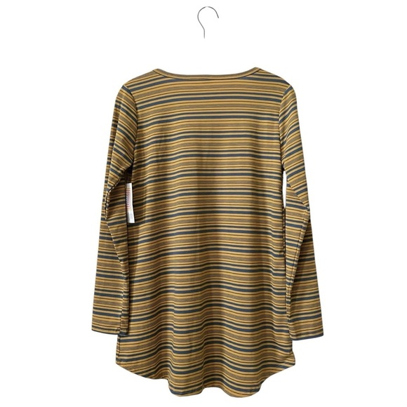 LuLaRoe Lynnae Long Sleeve T-Shirt Top Women's Size XS Yellow Blue Striped NWT - Picture 4 of 7